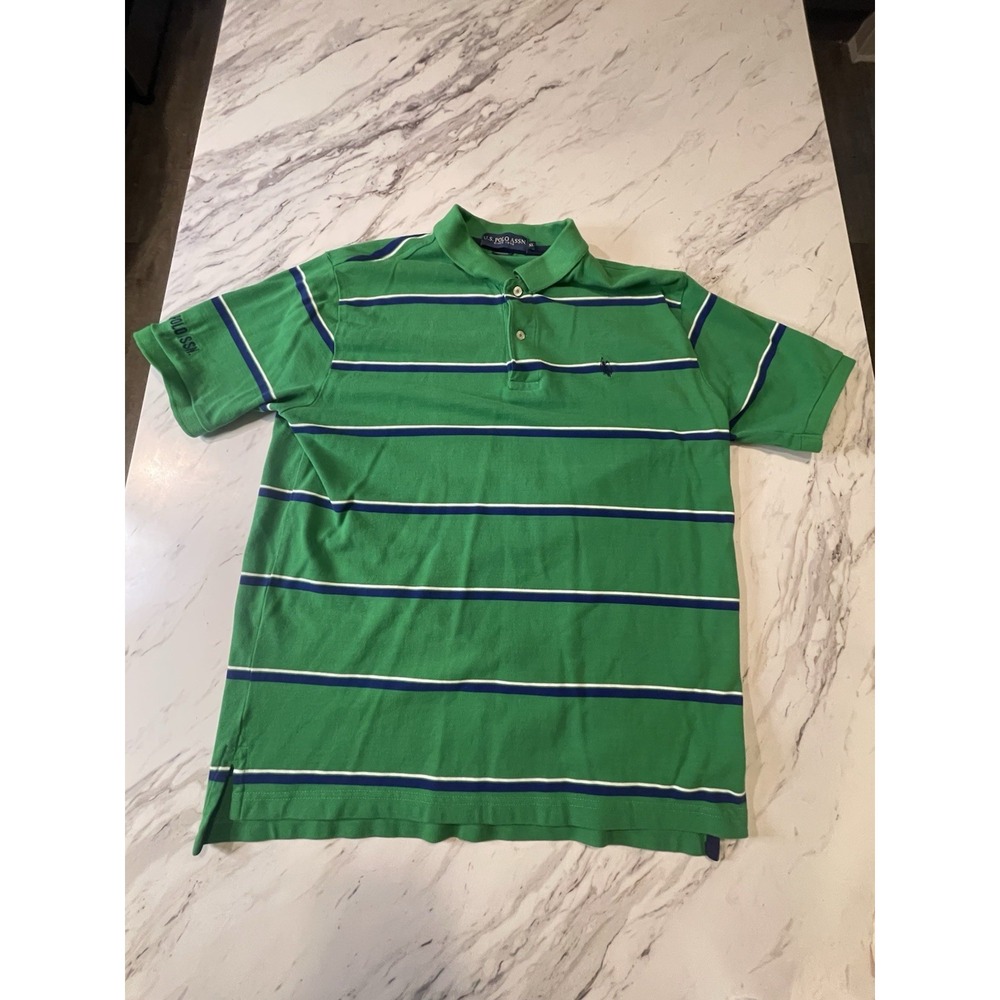 U.S Polo Assn. 2XL Short Sleeve Green With Blue Stripes Polo Shirt. Size XL